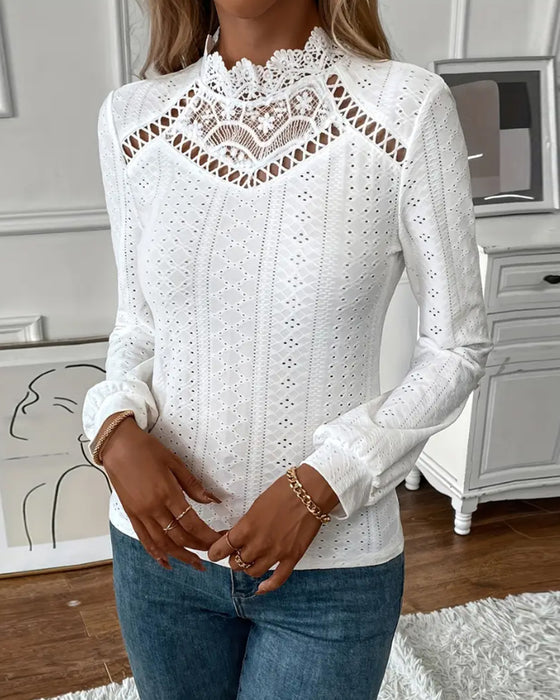 Topp Spets Rund Hals Lång Ärm