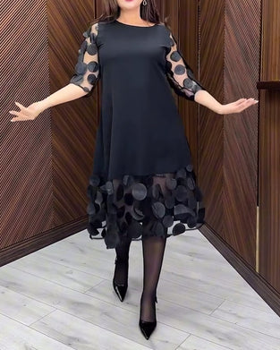 Klänning Nät Sticksöm Modig Rund Halsringning