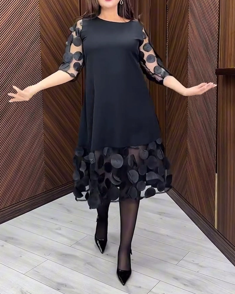 Klänning Nät Sticksöm Modig Rund Halsringning