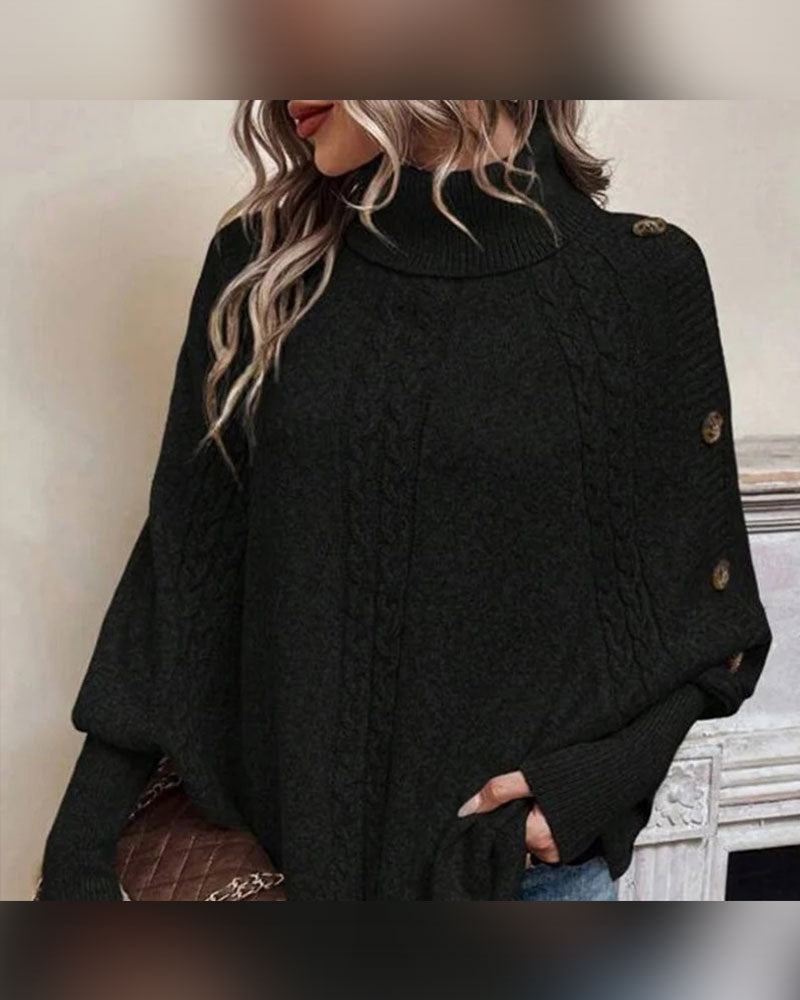 Tröja Turtleneck Oregelbunden Fläta Knapp