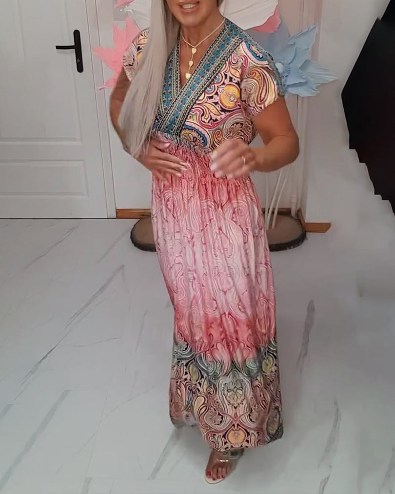 Klänning Bohemisk V-ringning Midjeklädd Semester