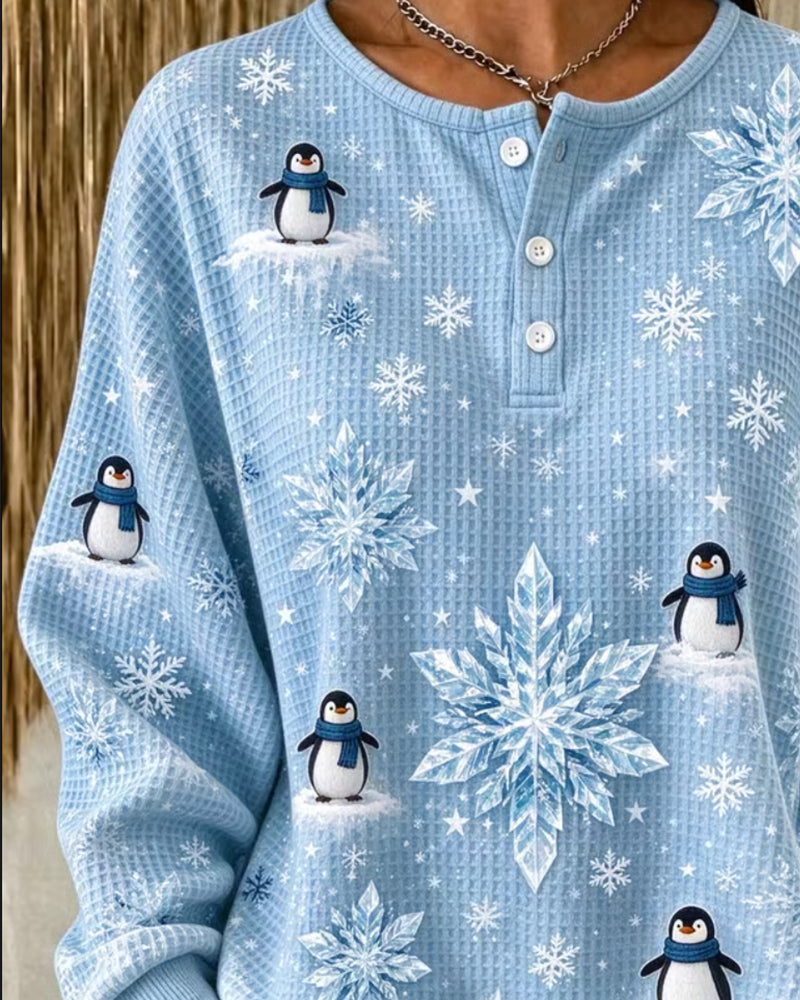 Topp Pingvin Snöflinga Våffelstickad Henley