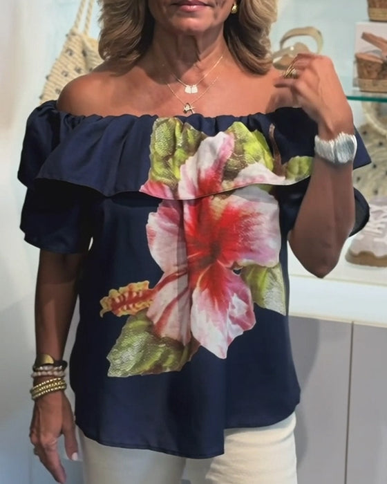Blus Blommigt Tryck Off Shoulder