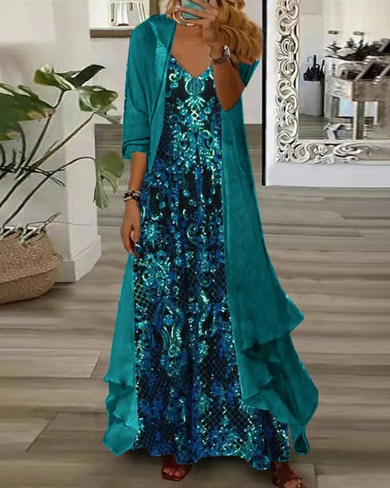 Set V-Hals Tryck Oregelbunden Cardigan
