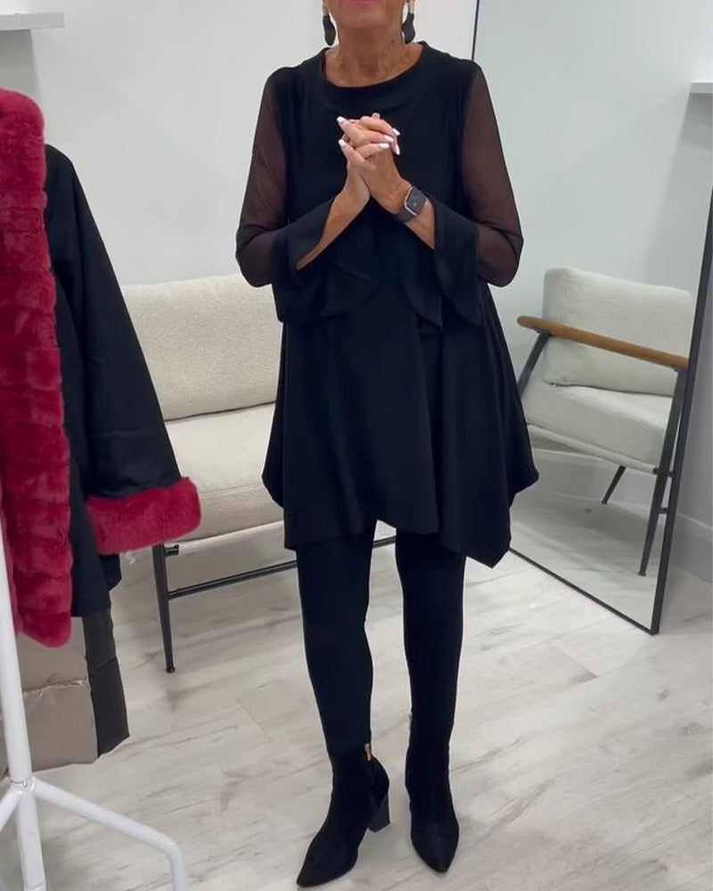 Blus Med Oregelbunden Fåll Och Vida Ärmar