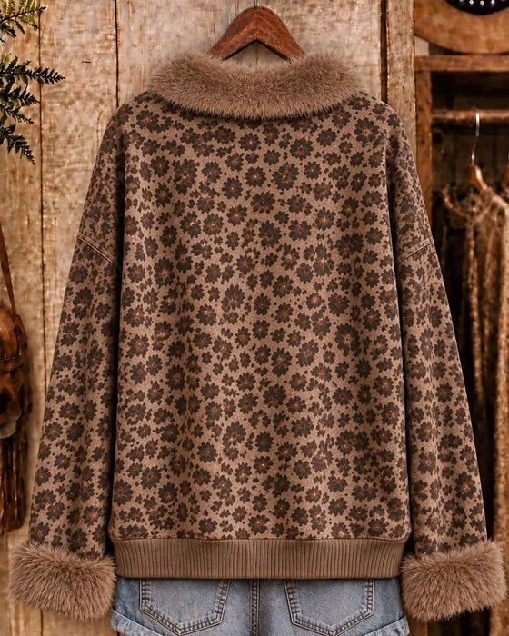 Sweatshirt Slag Knäppt Leopard Tryck Långärmad