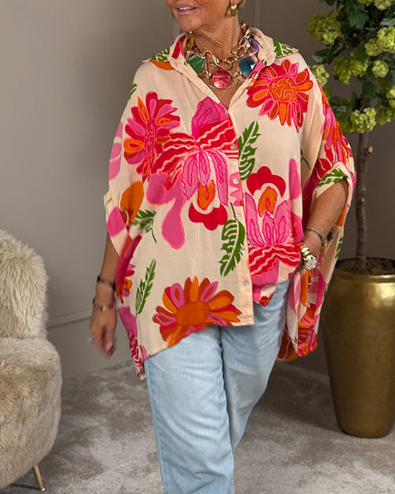 Blus Krage Blommig Asymmetrisk