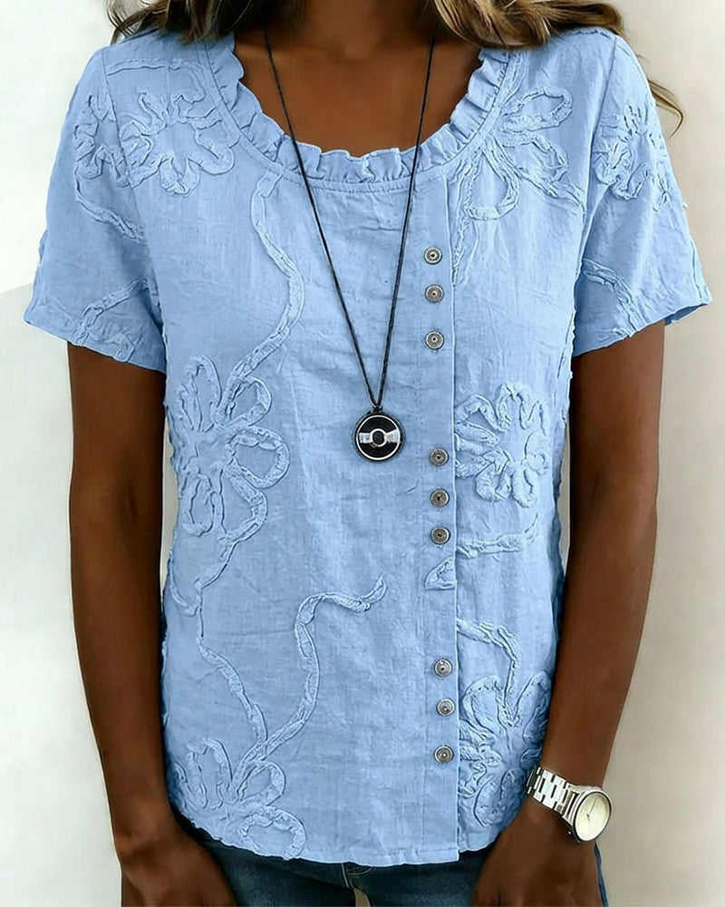 Blus Texturerad Blommig Sidoknapp