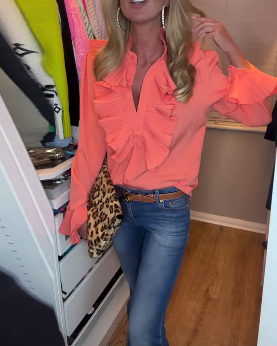 Patchwork volang enfärgad långärmad topp