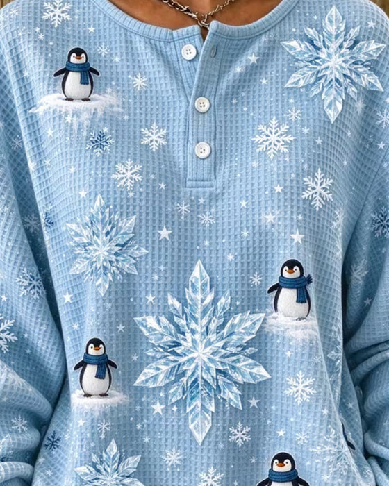 Topp Pingvin Snöflinga Våffelstickad Henley