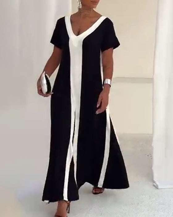 Klänning Temperament V-Ringad Kontrastfärg