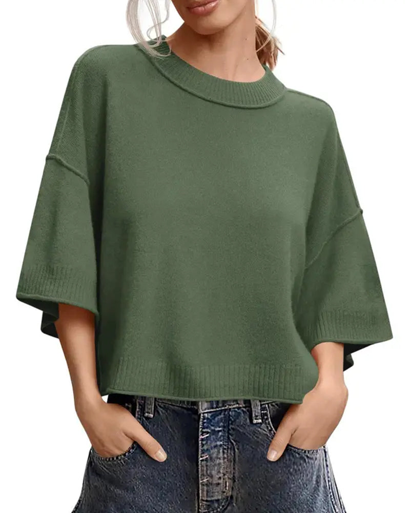 Pullover Enfärgad Loose Fit Casual Halvärm