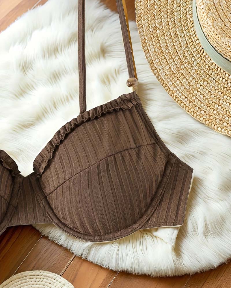 Bikini Räfflad Rynkad Solid