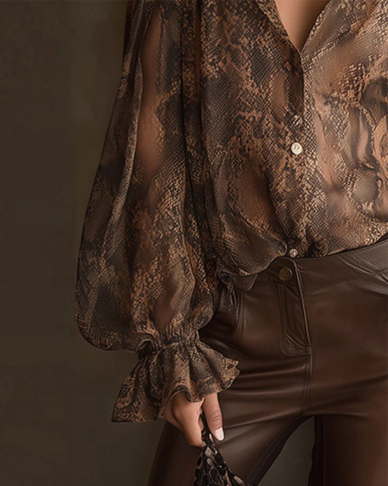 Blus Moderiktig Fladdermössärm Tryckt