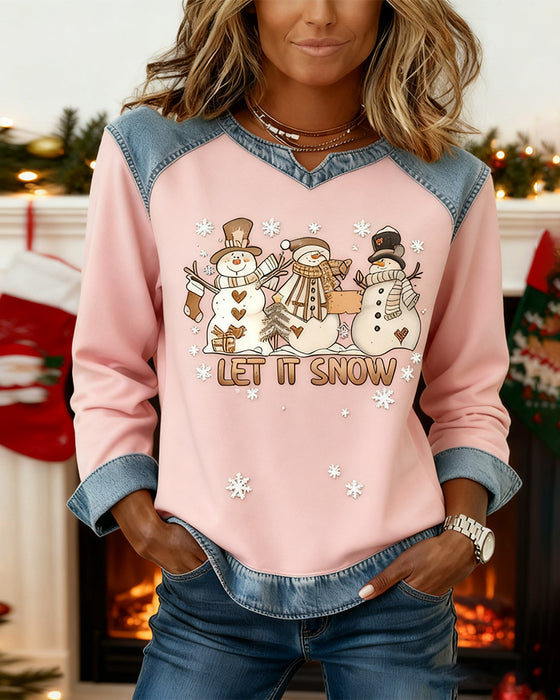 Swearshirt Med Denim-Lappverkstryck