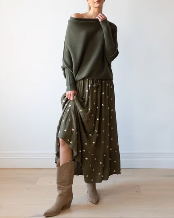 Innovativ Asymmetrisk Drapad Stickad Klädesplagg