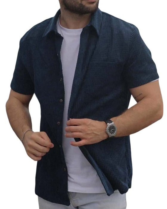 Skjorta Slag Knapp Solid Herr Kort Ärm