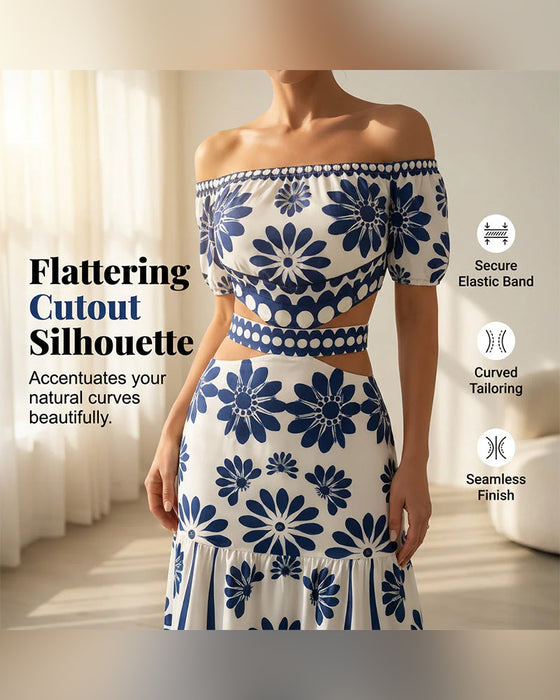 Klänning Off-Shoulder Blommig Urklipp