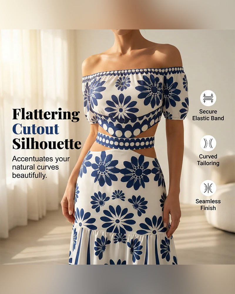 Klänning Off-Shoulder Blommig Urklipp