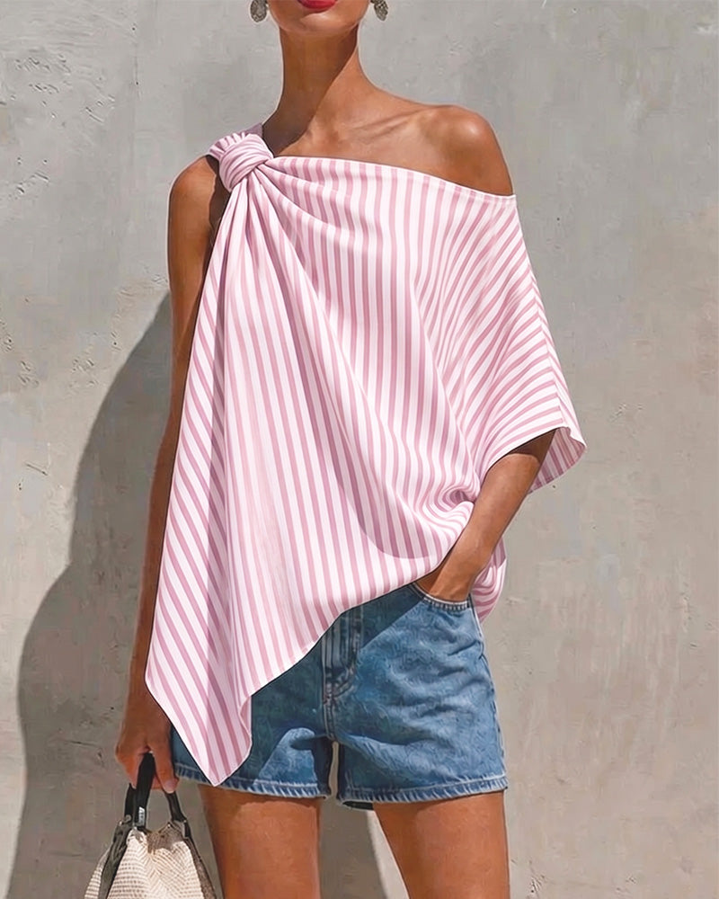 Blus Randig Lös Asymmetrisk Design