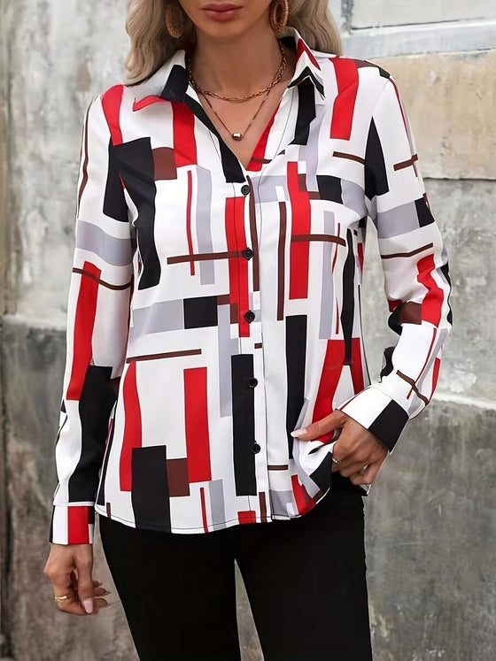 Blus Kräggslagen Vertikal Randig Långärmad