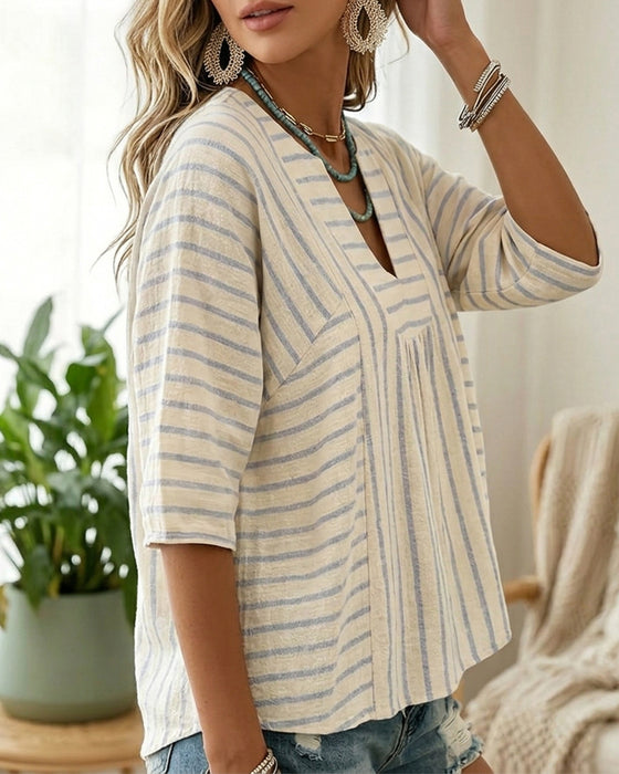 Blouse Rand Textur Halv Ärm Avslappnad