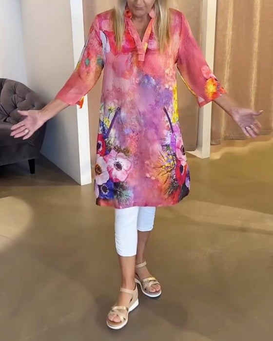 Klänning Stilfull Ståkrage Blomstertryck