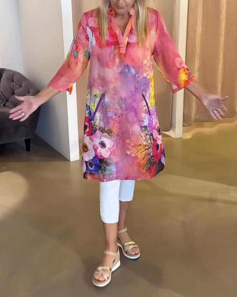 Klänning Stilfull Ståkrage Blomstertryck