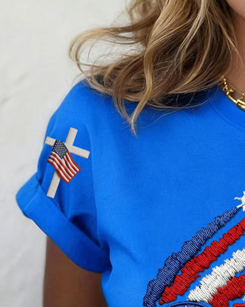 T-Shirt Flagga Plan Tryck Kort Ärm