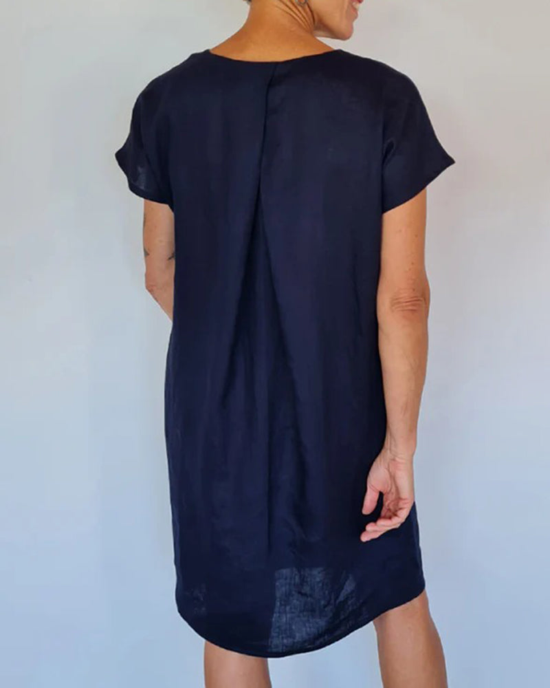 Klänning Löst Sittande Crewneck Kortärmad