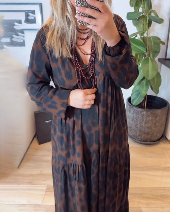 Klänning V-Ringad Leopardtryck Mode Maxi