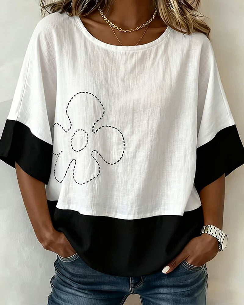 Topp Färgblock Blommig