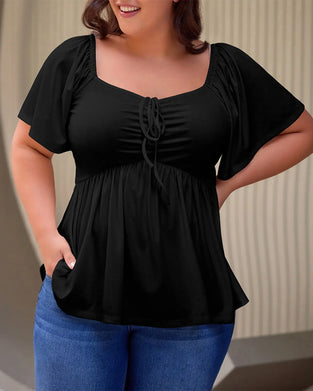 T-Tröja Large Size Square Neck Bubble Sleeve