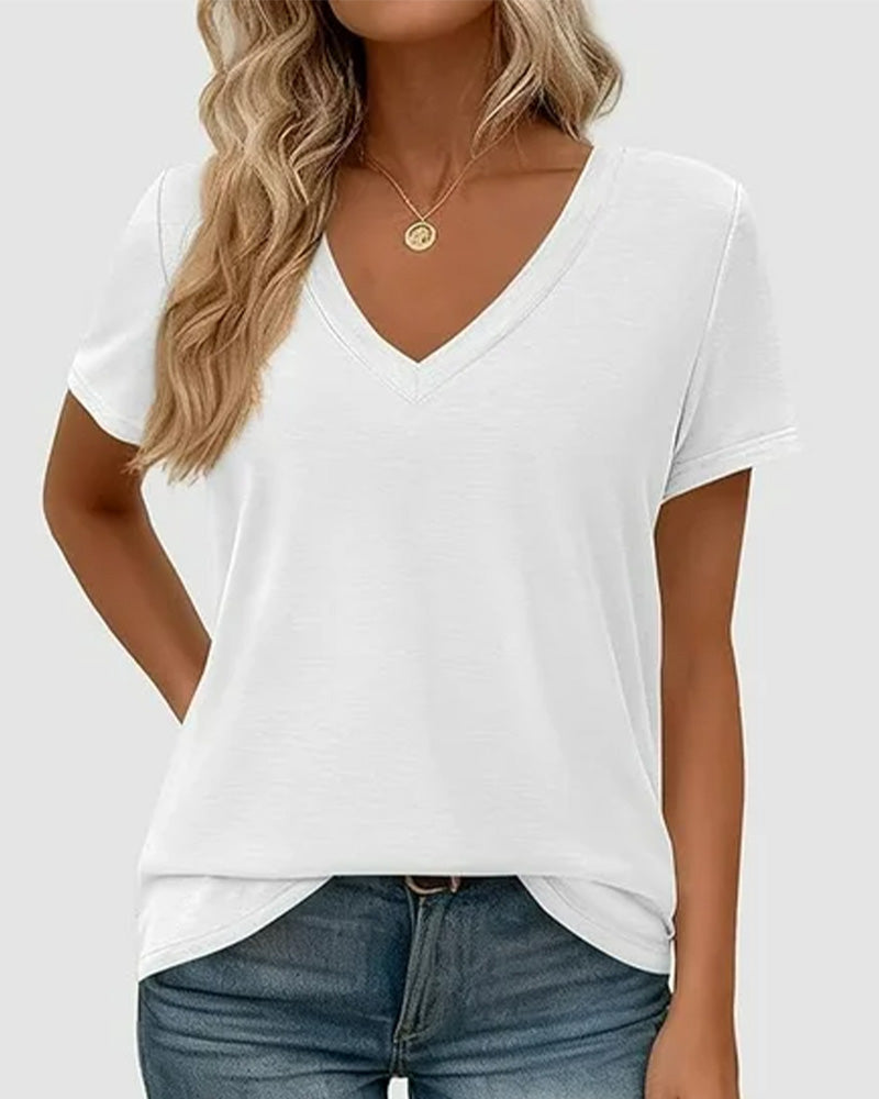 T-Shirt Pullover V-Hals Solid