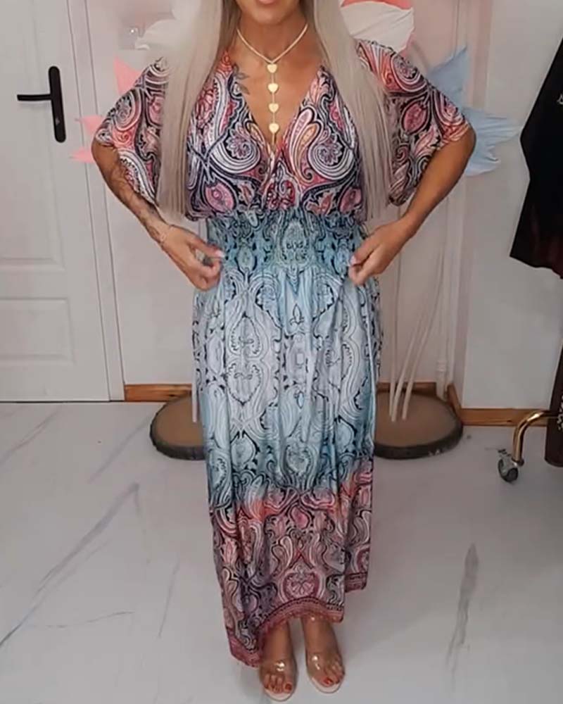 Klänning V-ringning Midja Draperad Semester