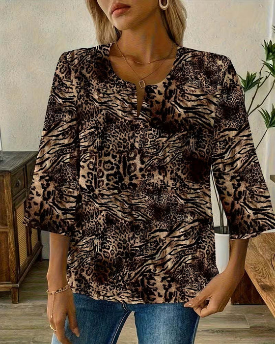 Blus Leopard V‑Hals