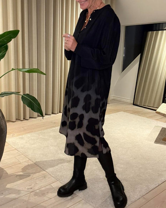 Klänning Långärmad Lös Tryckt