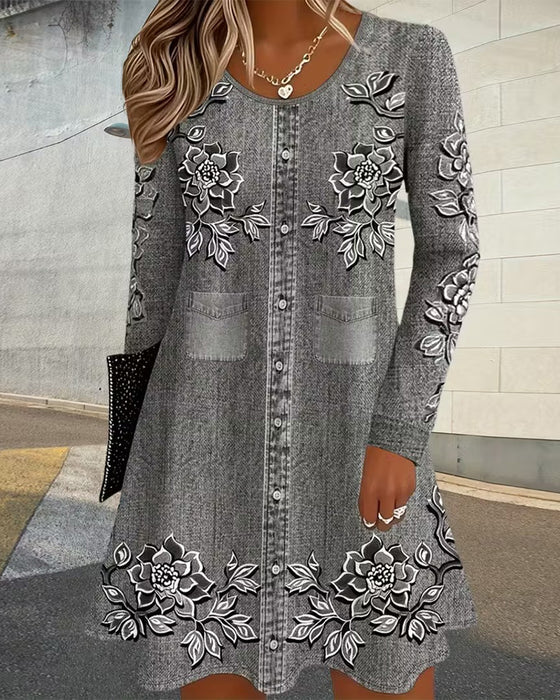 Klänning Positionerad Tryckt A-Hem