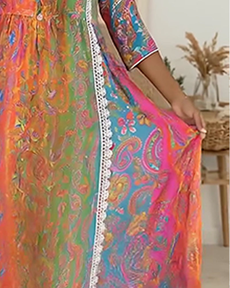 Klänning Bohemisk Tryck Lång