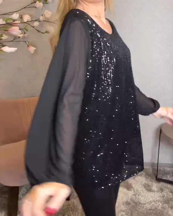 Skjorta Rund Halsad Långärmad Paljett