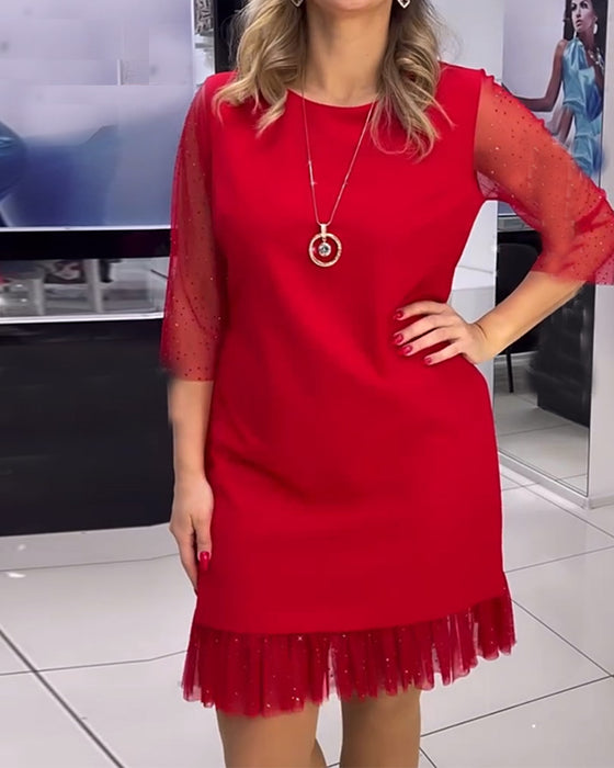 Klänning enfärgad paljett med meshsömmar