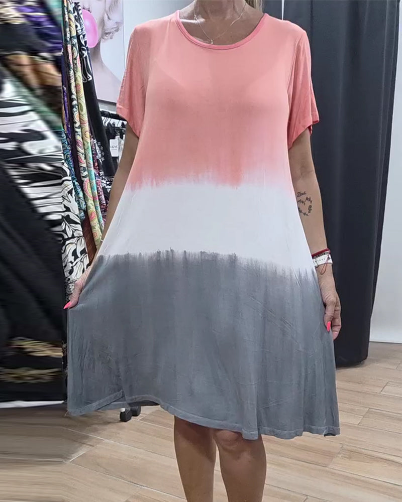 Klänning Rund Hals Färgblockerad Casual