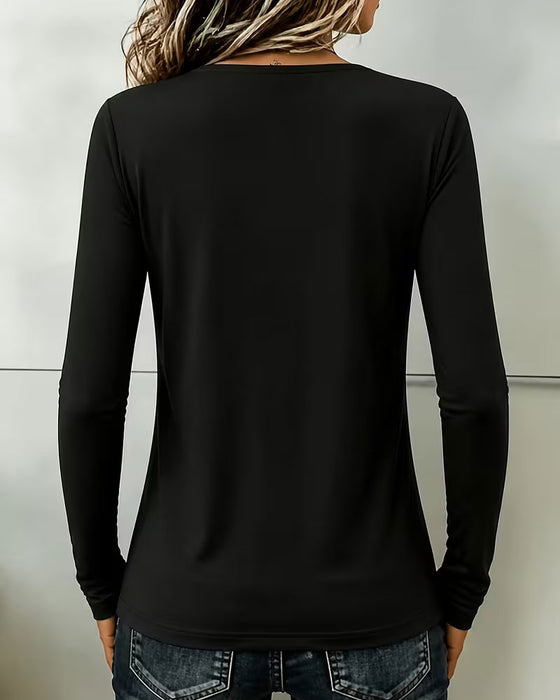 Topp V-Hals Fringe Figursydd Lång Ärm