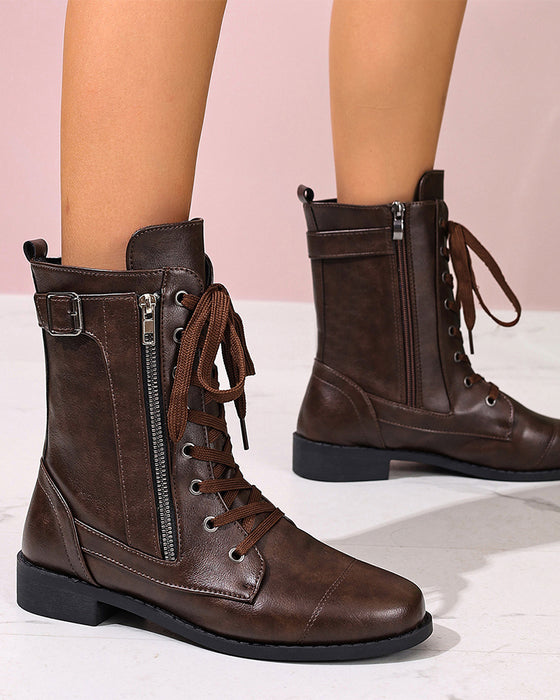 Kängor Dam Rund Tå Sidoblåsning Läder Ortopedisk