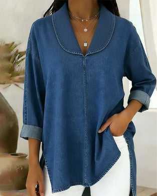 Topp Stor Krage Trekvart Ärm Denim