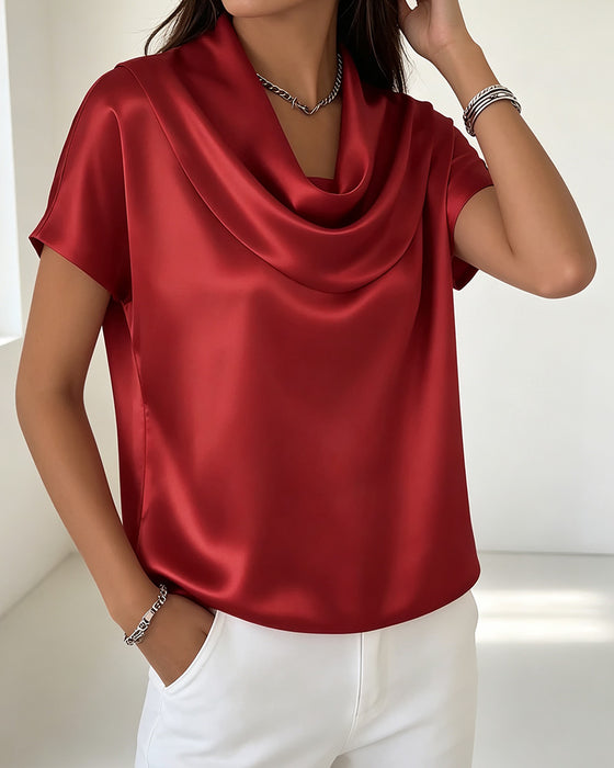 Blus Enfärgad Draperad Krage