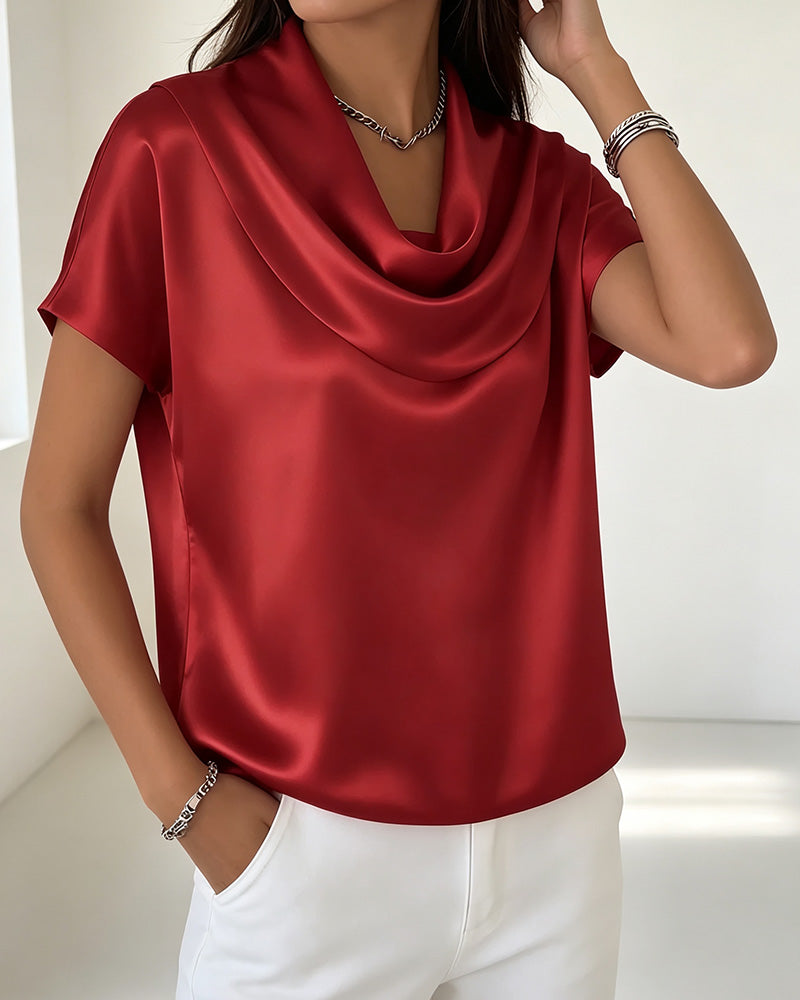 Blus Enfärgad Draperad Krage