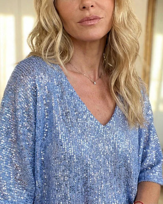 Set V-Hals Paljett Stil