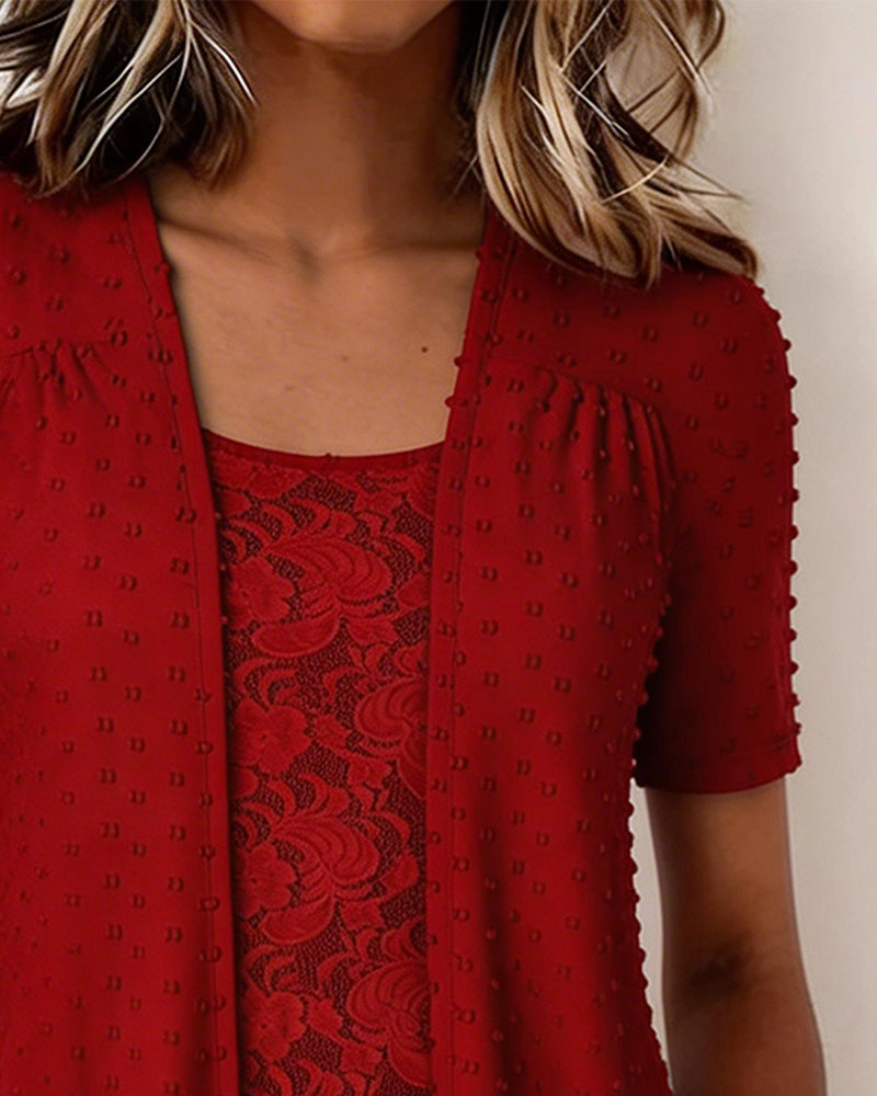 Blus Falsk Två Del Jacquard Spets Lapptäcke