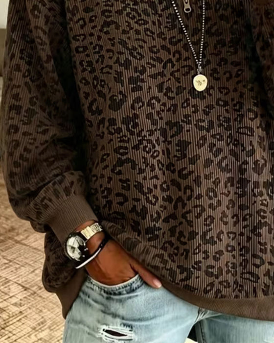 Sweatshirt Halv Dragkedja Leopard Pullover